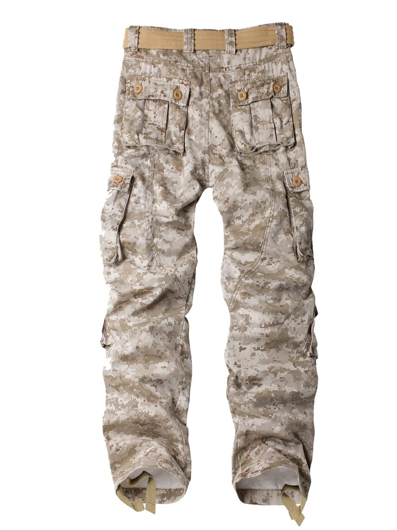 AKARMY Men's Camo Cargo Work Pants Cotton Military Army Casual Tactical Wild Combat Pants with 8 Pockets Desert 36x32 - Image 2